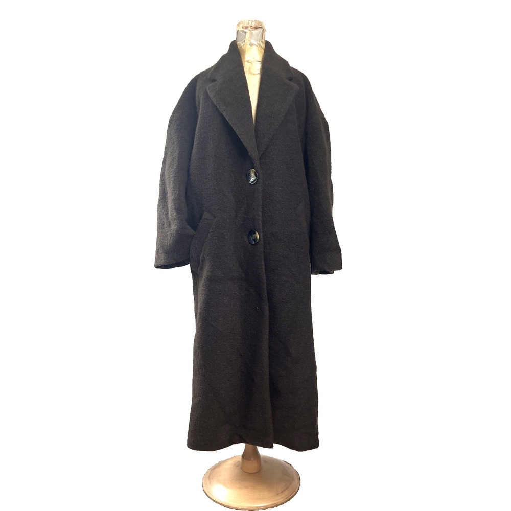Zara Chocolate Brown Coat S Teddy Plush Trench Long Rich Girl Crop sleeve
